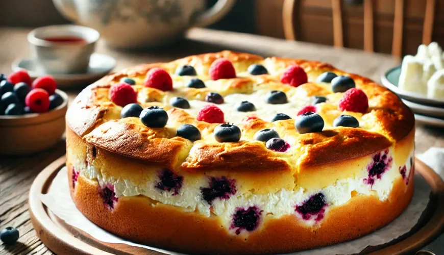 Devi assaggiare questa torta al kefir con ricotta e frutta